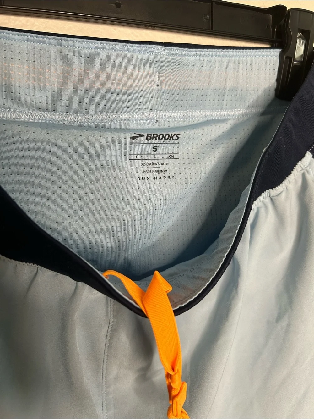 Brooks Light Blue Athletic Workout Lined Running Shorts Navy Trim Size S